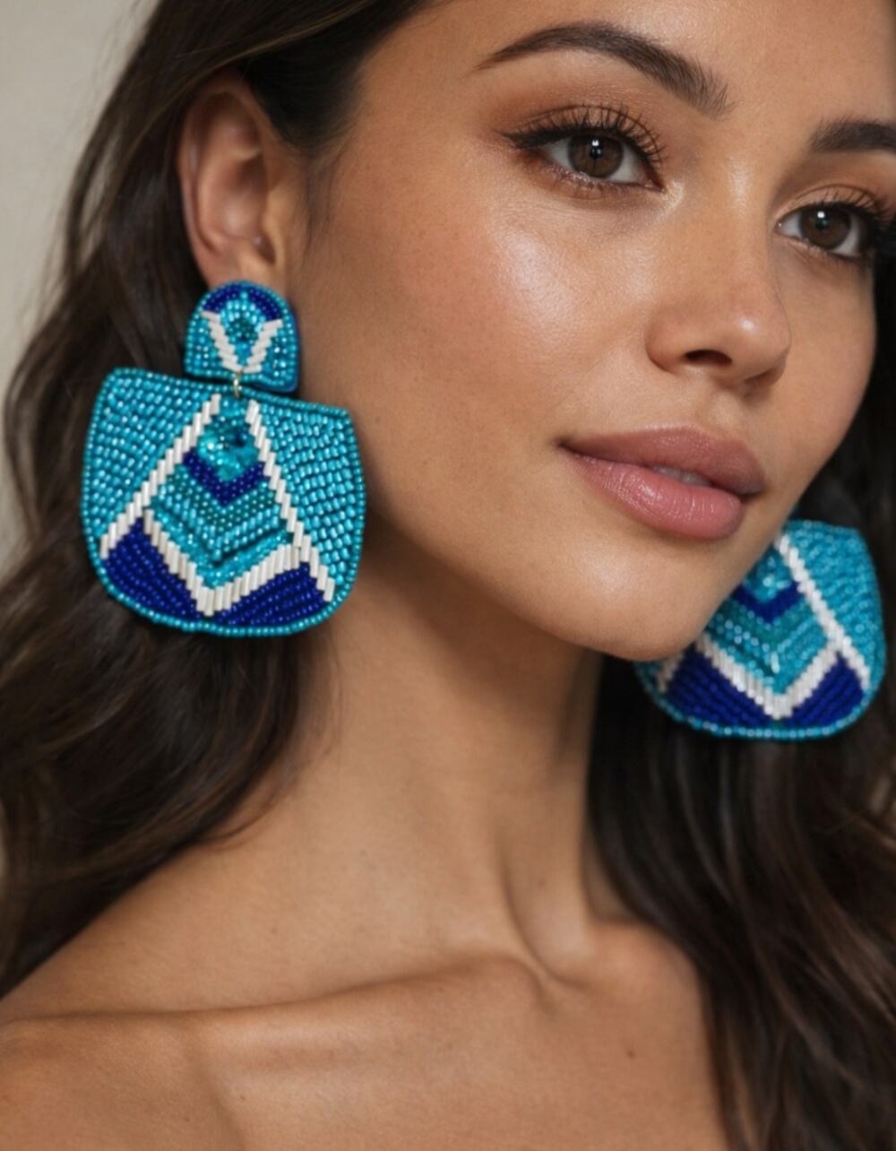 Kay Lee Blue Beaded Boho Earrings New